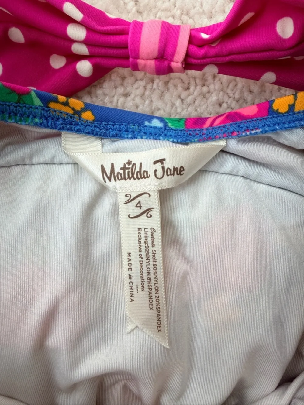 Matilda Jane Blue Floral One-Piece Swimsuit with Pink Ruffles - Picture 9 of 9